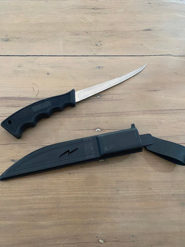 Cuchillo Curvo De Stainless Con Funda 15 Cm Hoja. Antiguo.