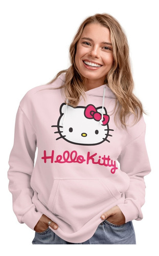 Poleron Hello Kitty Sanrio Dama Canguro Algodon Estampado