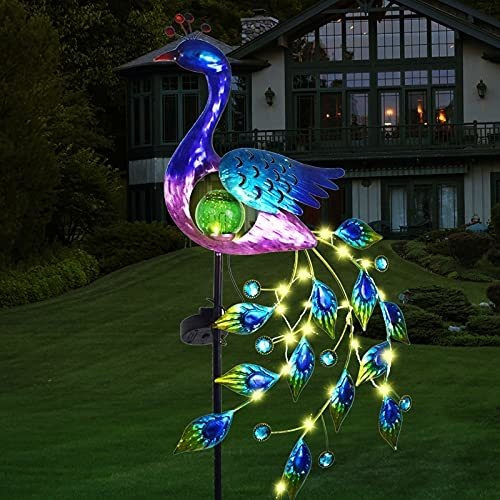 Vewostar Garden Solar Lights Outdoor- Metal Peacock Kfkpb