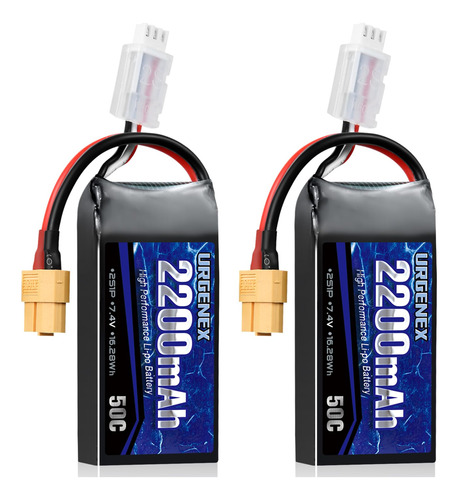 Urgenex Bateria Lipo De 7.4 V 2200 Mah 50c De Alta Tasa De D