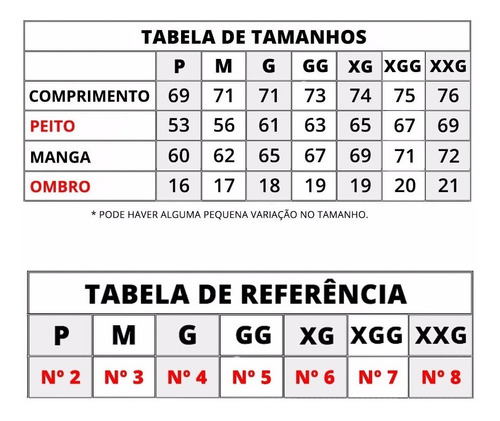 tamanhos de camisas sociais