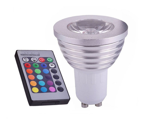 Lámpara Gu10 Led Rgb 16 Colores Dimmer C/ Control Remoto 3w