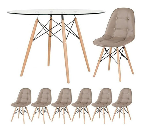 Kit Jantar Eames Mesa Eiffel 120 Cm Vidro 6 Cadeiras Botonê Cor Nude