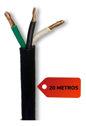 Cable Uso Rudo 3x10 Rollo 20 Metros Negro Cca