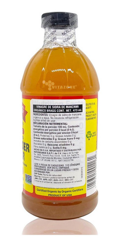 Imagen 3 de 6 de Vinagre De Manzana Orgánico 473 Ml Bragg