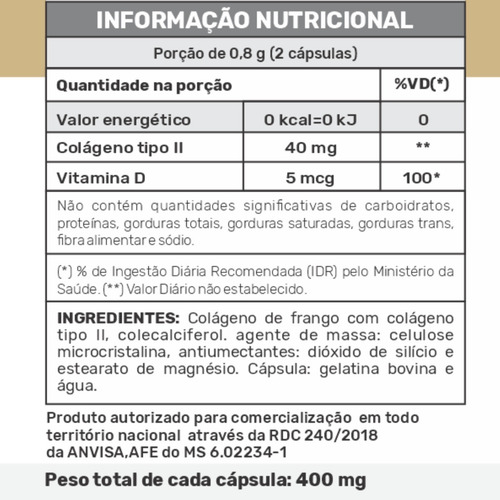 Colágeno Tipo Ii Com Vitamina D 60 Cápsulas - Unilife Sabor Natural