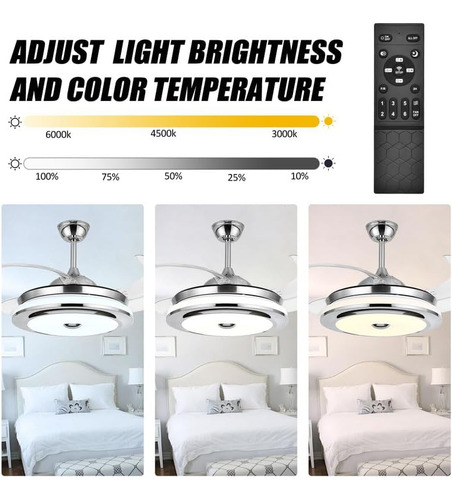 42 Ventilador De Techo Reversible Bluetooth Con Luz Y Altavo