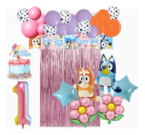 Pack De 47 Globos Bluey Numero Banderin Numero Cortina