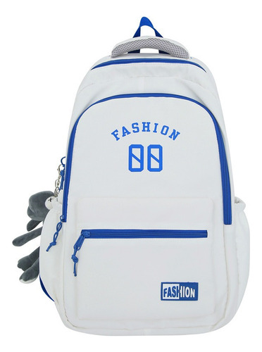 Mochila  Kawaii Colegio Nailon Niña Linda Peluche Blanco