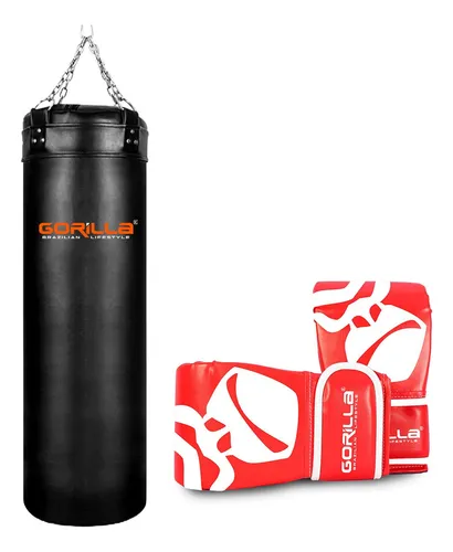 Kit completo de saco de boxeo de 120 cm y guante gorila, color rojo