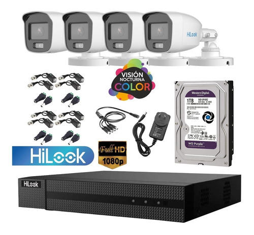 Imagen 3 de 8 de Kit Seguridad Dvr 4ch Hikvision + 4 Camaras 2mp Colorvu +1tb