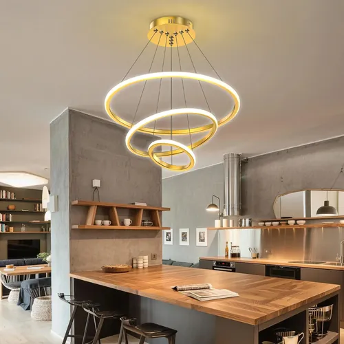 Luminaria De Teto Para Sala 76w Lampada Moderno Led Pendente 127/220v  Dourado