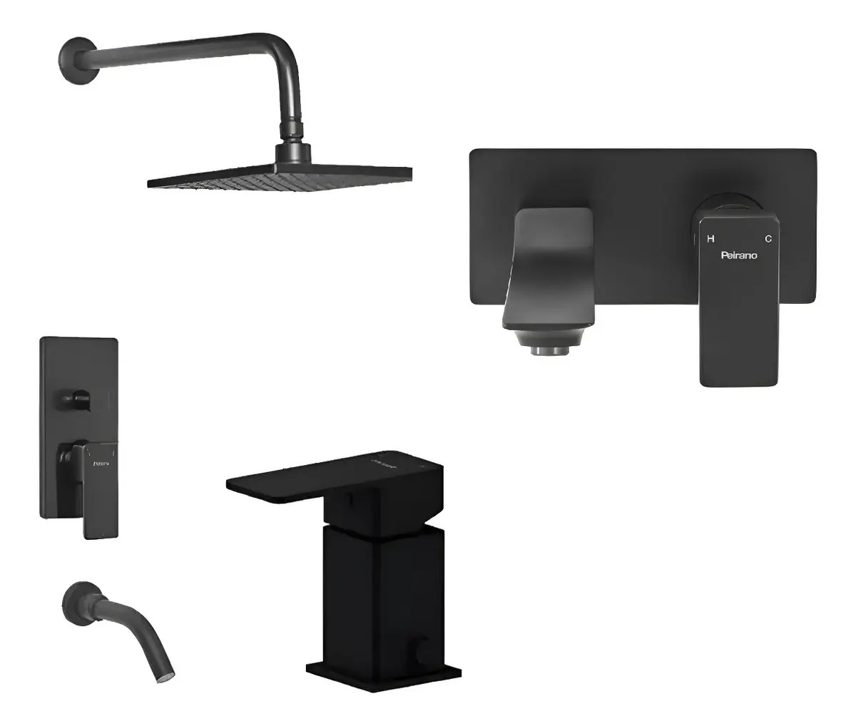 Griferia Set Lavatorio de Pared Bide Ducha Monocomando Baño Peirano Soria Black Pack Combo Color Negro Acabado Mate Juego Duchon Vanitory