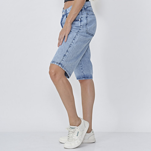 Bermuda Rigida Wide Celeste Nevada Mujer Kinoa Denim