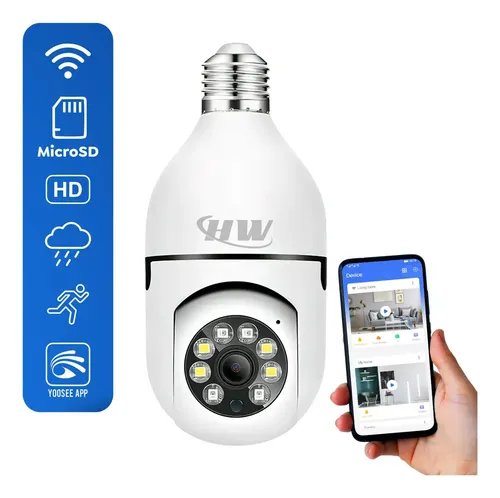Câmera Ip Segurança Lâmpada HW Yoosee Panorâmica Wifi1080 Espiã Branca