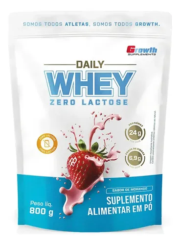 Daily Whey Protein Zero Lactose 800g - GROWTH SUPPLEMENTS - Morango