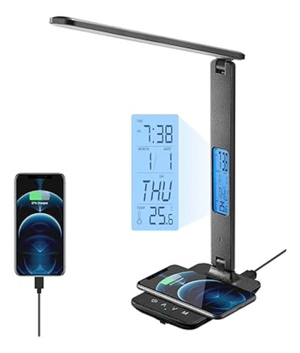 Lampara Mesa Led Carga Inalambrica,usb,fecha,hora Poukuran