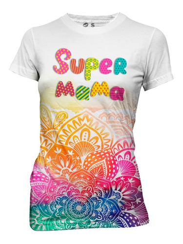 Playera Full Print Día De La Madre Super Mamá Mándala Color