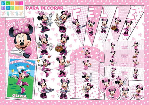 Minnie Rosa Kit Imprimible Personalizado Candy Bar Y Tarjeta