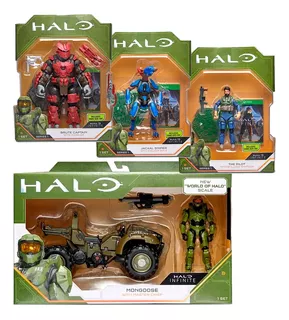 Halo Figura Master Chief Con Vehiculo + 3 Figuras Con Rifle