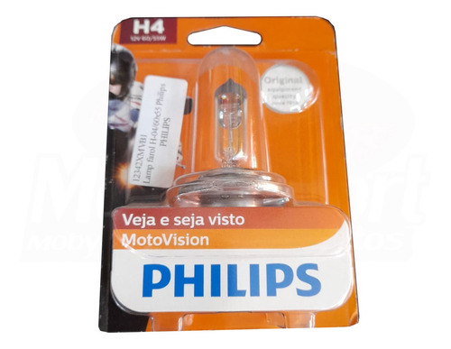 Lâmpada Farol H4 60x55 Philips Motovision 12342xmvb Unidade