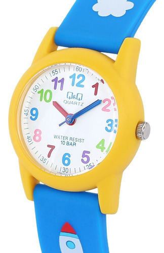 Reloj Infantil Para Niño Q & Q Cohete Análogo Vr99j003y Color de la correa Azul Color del bisel Amarillo Color del fondo Blanco