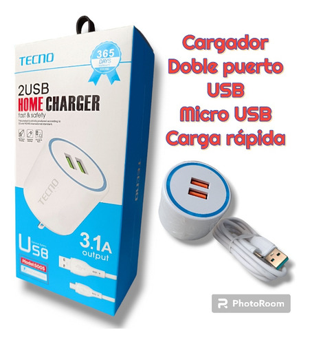 Cargador Carga Rápida Micro Usb Doble Puerto Usb 