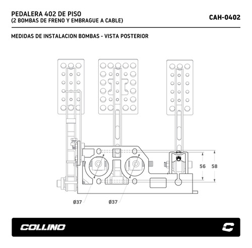 Imagen 6 de 8 de Pedalera Piso 402 2 Bombas Freno + Emb Cable Collino Cuotas