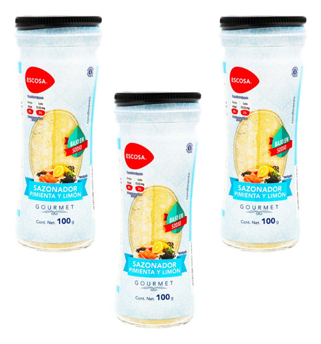 3 Pack Sazonador Pimienta Y Limon Bajo En Sodio Escosa 100 G