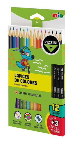 Lapices De Colores Pizzini Triangular X 12 Colores + 3 Hb