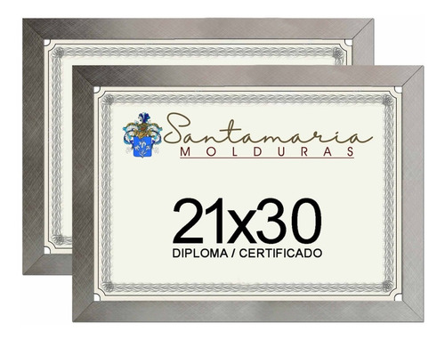 Imagem 1 de 7 de Kit 2 Molduras Porta Diploma Certificado A4 21x30 Prateado