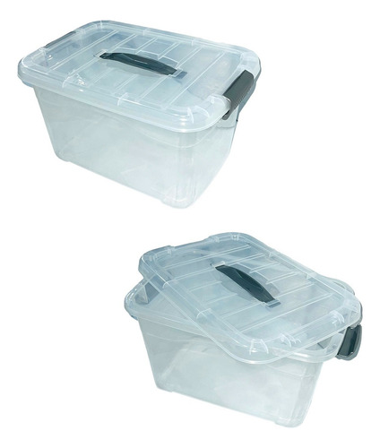 2 Caja Plástica Tupper Multihogar Tapa Click De 27 Litros