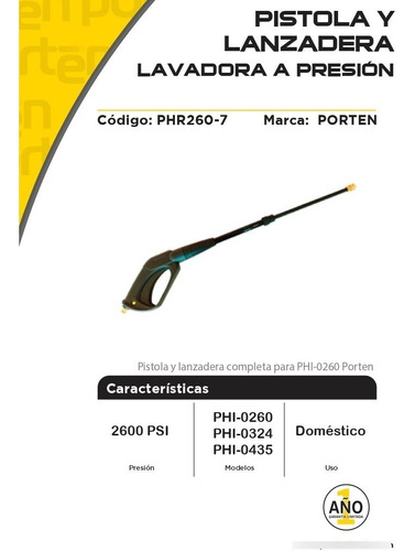 Pistola Lanzader Lavadora Presion Phi-0260 Phi-0324 Phi 0435