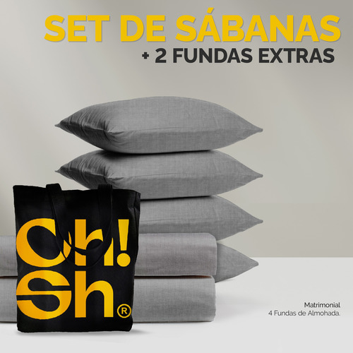 Oh! Sheets Juego De Sabanas Cationico 7 Piezas Matrimonial Gris Oscuro