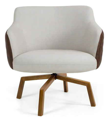 2 Poltronas Decorativas Giratórias Jade Tressê Linho Bege Cor Creme Desenho do tecido Liso