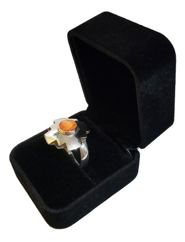 Anillo Incaico Piedra Naranja Joya Acero Bañado En Plata