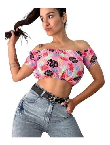 Remera Paisana O Strapless Con Mangas Fibrana Tendencia Flor