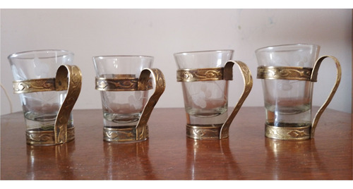 Vasos Shot Chupito Antiguo Con Asa Externa Bronce Brazil X 4