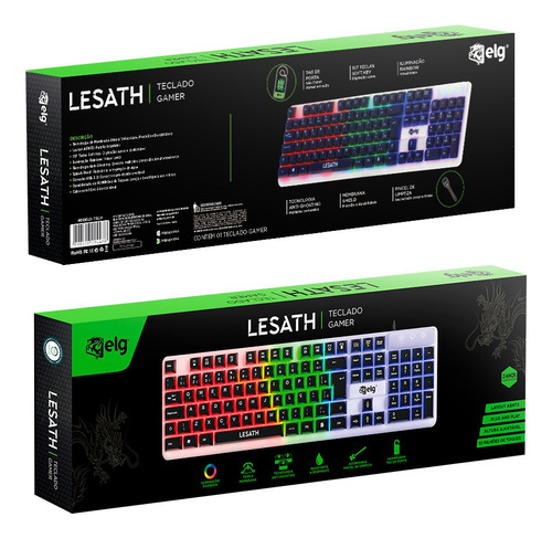 Teclado Membrana Gamer Lesath Elg, Abnt,rgb,usb,branco/preto Branco Português Brasil