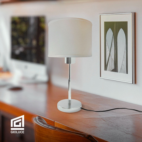 Imagen 4 de 10 de Lampara Velador Mesa Cromo Apto Led Con Pantalla Blanca
