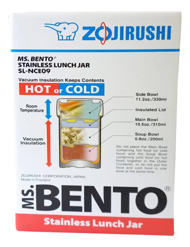 Marmita Térmica Zojirushi 3 Potes Cinza 840ml Marca Japonesa