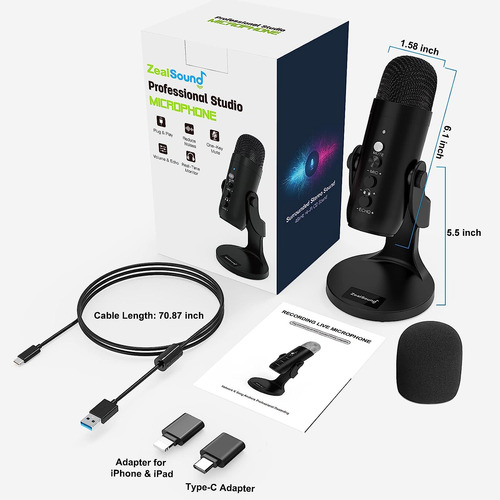 Micrófono Usb Zealsound, Micrófono Condensador Para Computad