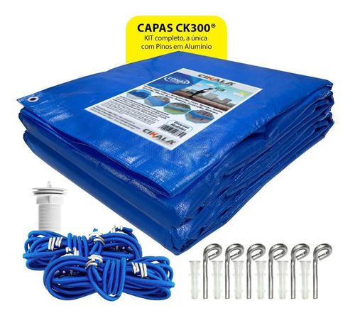 Capa De Piscina Azul Ck300 3.5x2 Ilhós A Cada Metro + Kit