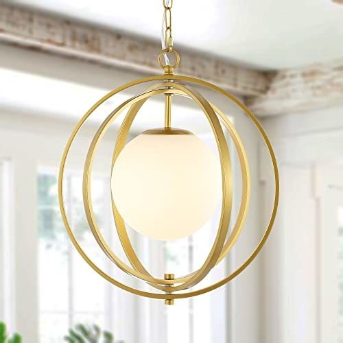 Lampará De Techo, Ilumina Baoden Gold Orb Chandelier 1 Ligh