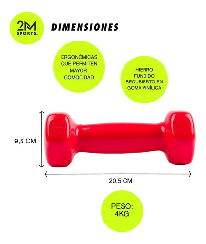 Imagen 2 de 9 de Pesa Mancuerna 4 Kg Fitness Recubierta En Goma Importada