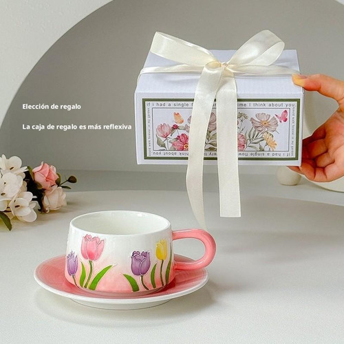Juego De Taza Y Platillo De Café Cerámica Diseño De Flores
