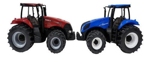 Kit 2 Trator Brinquedo Miniatura Magnum 340 New Holland Cor Vermelho E Azul