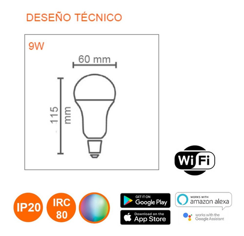 Lampara Foco Led Ledvance Smart + Wifi Rgbw Color 9w E27