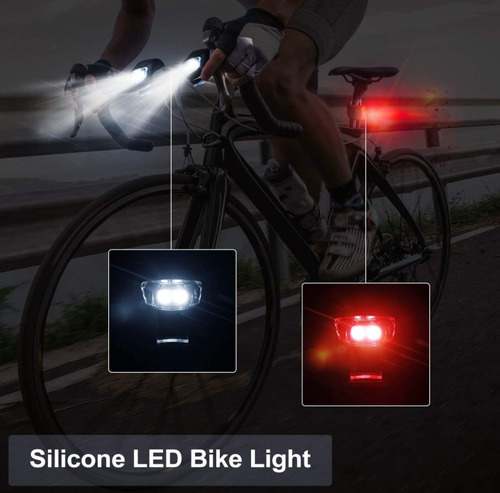 Imagen 8 de 9 de 2 Luces Bicicleta Luz Led Silicona Delantera Y Trasera Pilas