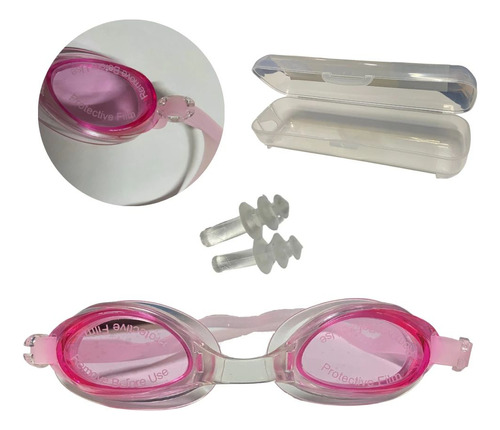 Óculos De Natação Em Silicone Lentes Cor Rosa Com Estojo